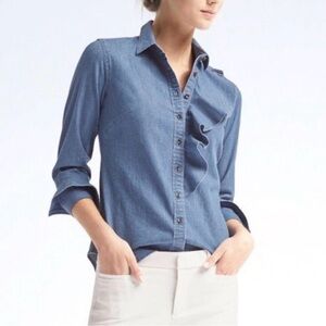 Banana Republic Riley Denim Button-Up Shirt with Ruffle Detail